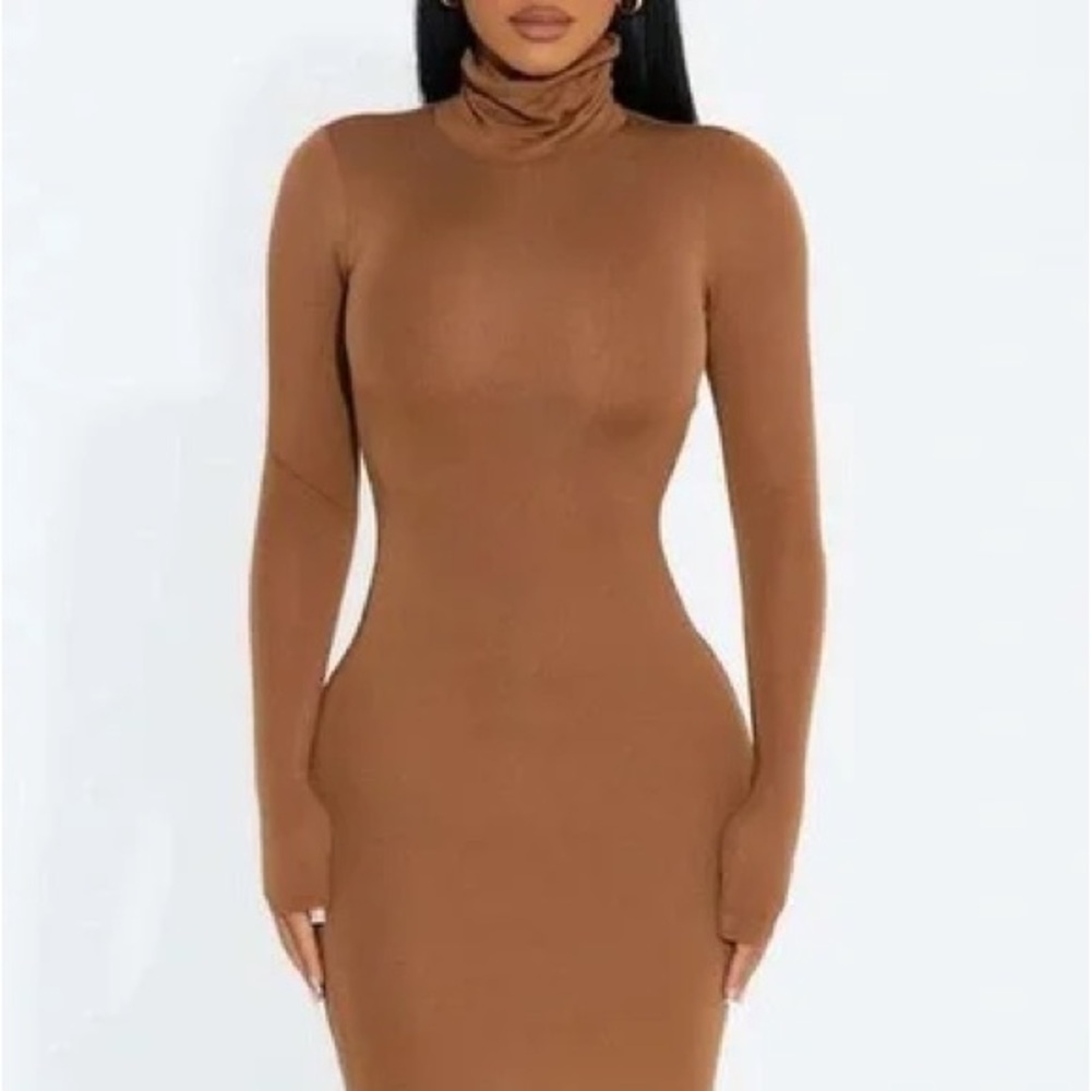 NWT naked wardrobe camel turtleneck mini dress Sz S
